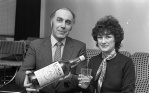 Barrhead News: A lucky winner of a bottle of Langs Whisky presented by the companys' rep. 14th March 1983.