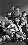 Barrhead News: St. John's Primary pupils with strips and trophies. 24th March 1983.