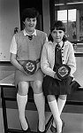 Barrhead News: St. Lukes debating team winners with teacher John Travers. 24th March 1983.