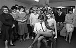 Barrhead News: Singing telegram for 21st birthday at Barrhead Unemployment Office (Job Centre) in Barrhead. 22nd March 1983.