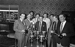 Barrhead News: Barrhead Boys Club make football draw in the Flying Horse Pub in Main Street. 28th March 1983.