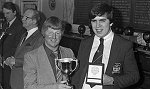 South Side News: Willie Wood presents medals to members of Queen's Park Bowling Club in Glasgow. 8th April 1983.