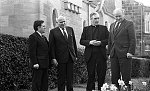 Flourish: Archbishop Thomas Winning with the Polish Ambassador at his home in Newlands, Glasgow. 14th April 1983.