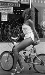 South Side News: Local model Cindy with Raleigh Chopper at Tortoys in Clarkston. 4th May 1983.